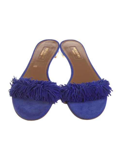 Aquazzura Suede Fringe Trim Accent Slides