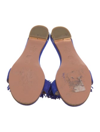 Aquazzura Suede Fringe Trim Accent Slides