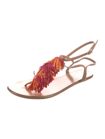 Aquazzura Leather Fringe Trim Accent Gladiator Sandals