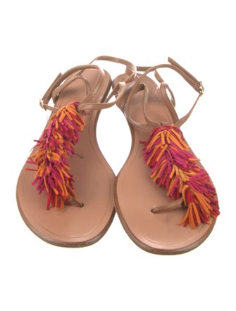 Aquazzura Leather Fringe Trim Accent Gladiator Sandals
