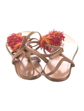 Aquazzura Leather Fringe Trim Accent Gladiator Sandals