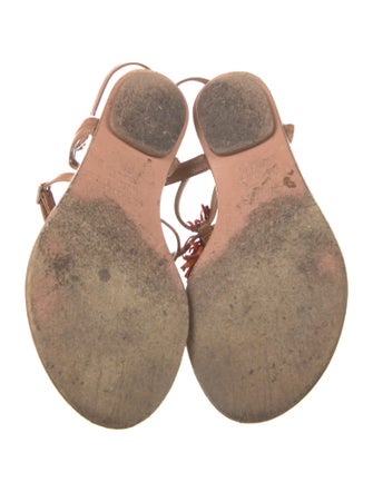 Aquazzura Leather Fringe Trim Accent Gladiator Sandals