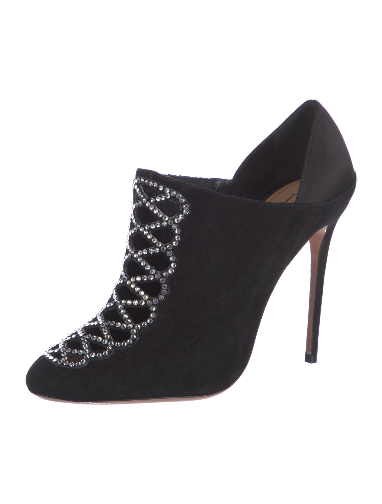 Aquazzura Suede Crystal Embellishments Mules