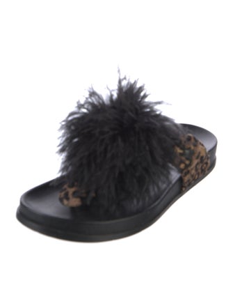 Aquazzura Animal Print Feather Trim Slides