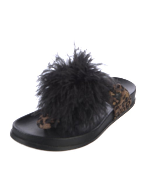 Aquazzura Animal Print Feather Trim Slides