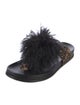 Aquazzura Animal Print Feather Trim Slides