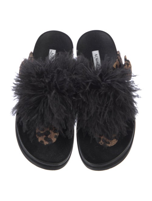 Aquazzura Animal Print Feather Trim Slides