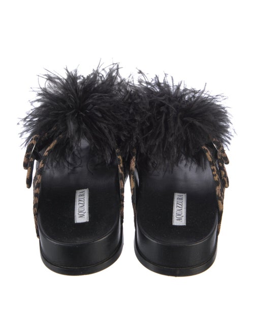 Aquazzura Animal Print Feather Trim Slides