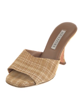 Aquazzura Straw Plaid Print Slides