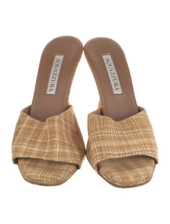 Aquazzura Straw Plaid Print Slides