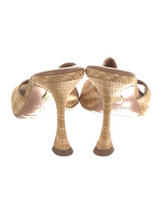 Aquazzura Straw Plaid Print Slides