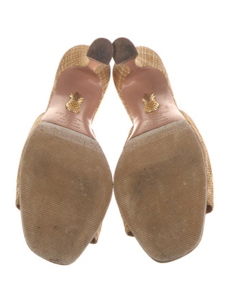 Aquazzura Straw Plaid Print Slides
