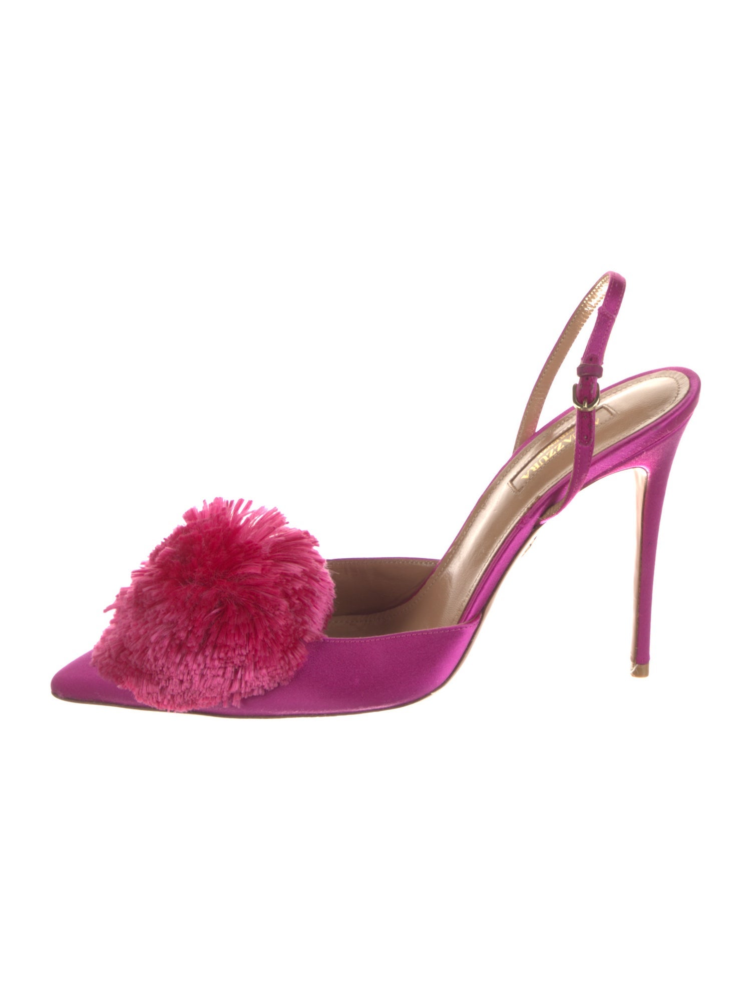 Aquazzura Satin Pom-Pom Embellishments Slingback Pumps