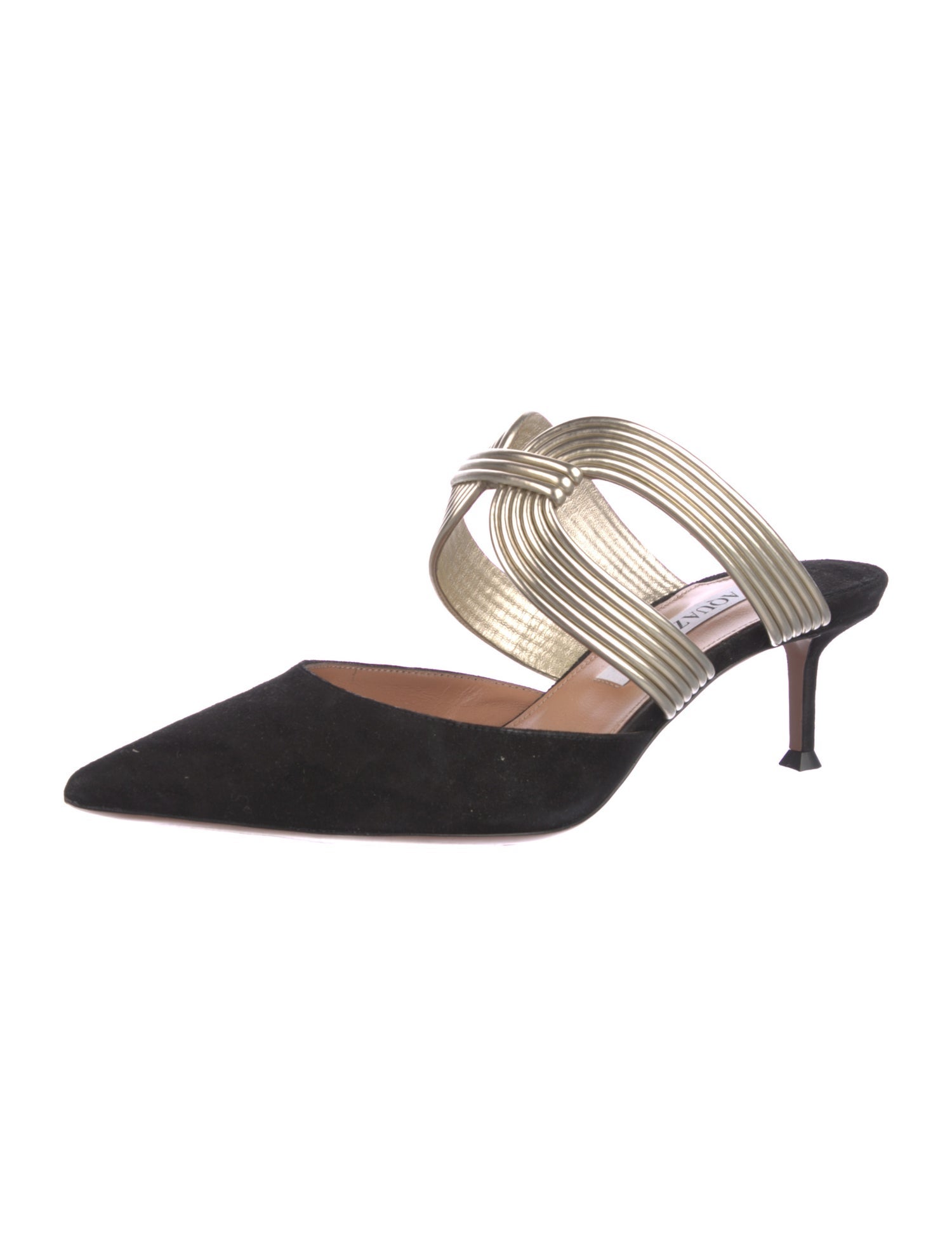 Aquazzura Suede Colorblock Pattern Mules