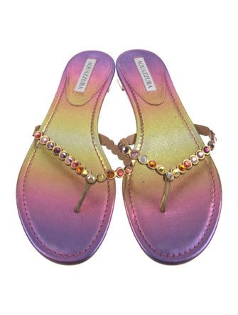 Aquazzura Leather Printed Flip Flops