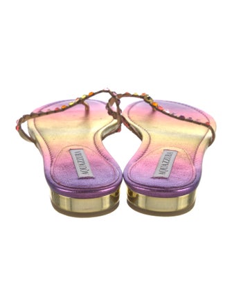 Aquazzura Leather Printed Flip Flops