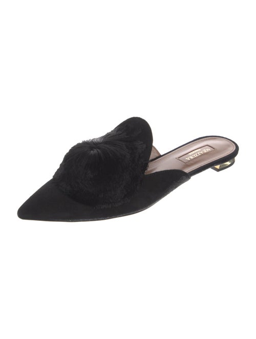 Aquazzura Suede Pom-Pom Embellishments Mules
