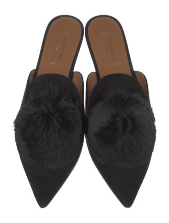 Aquazzura Suede Pom-Pom Embellishments Mules