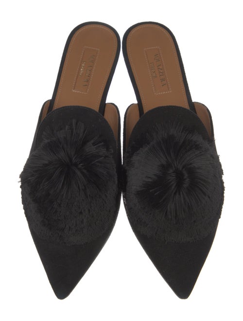Aquazzura Suede Pom-Pom Embellishments Mules
