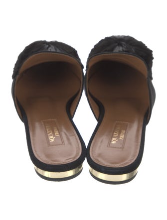 Aquazzura Suede Pom-Pom Embellishments Mules
