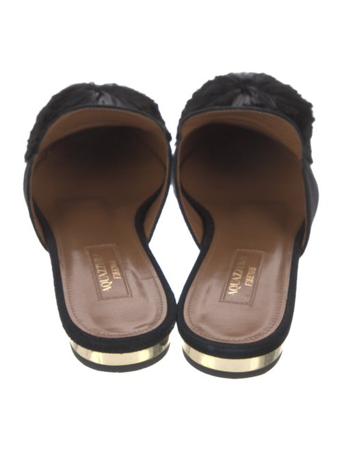 Aquazzura Suede Pom-Pom Embellishments Mules