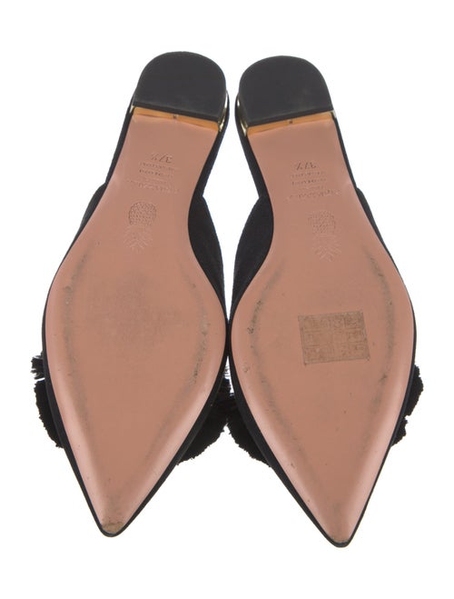 Aquazzura Suede Pom-Pom Embellishments Mules