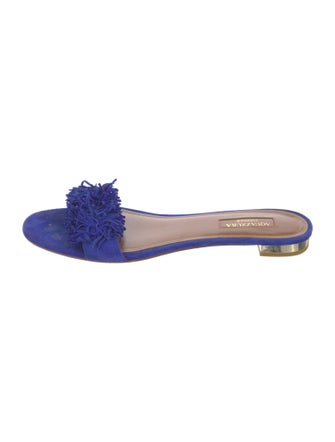Aquazzura Suede Fringe Trim Accent Slides