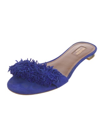 Aquazzura Suede Fringe Trim Accent Slides