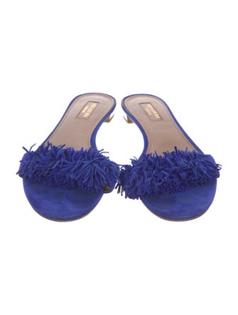 Aquazzura Suede Fringe Trim Accent Slides