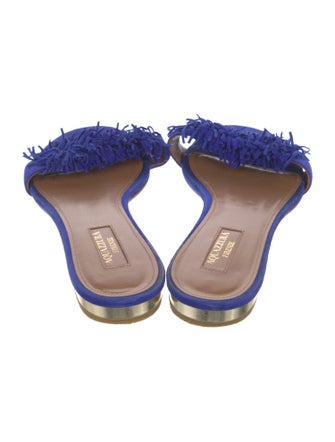 Aquazzura Suede Fringe Trim Accent Slides