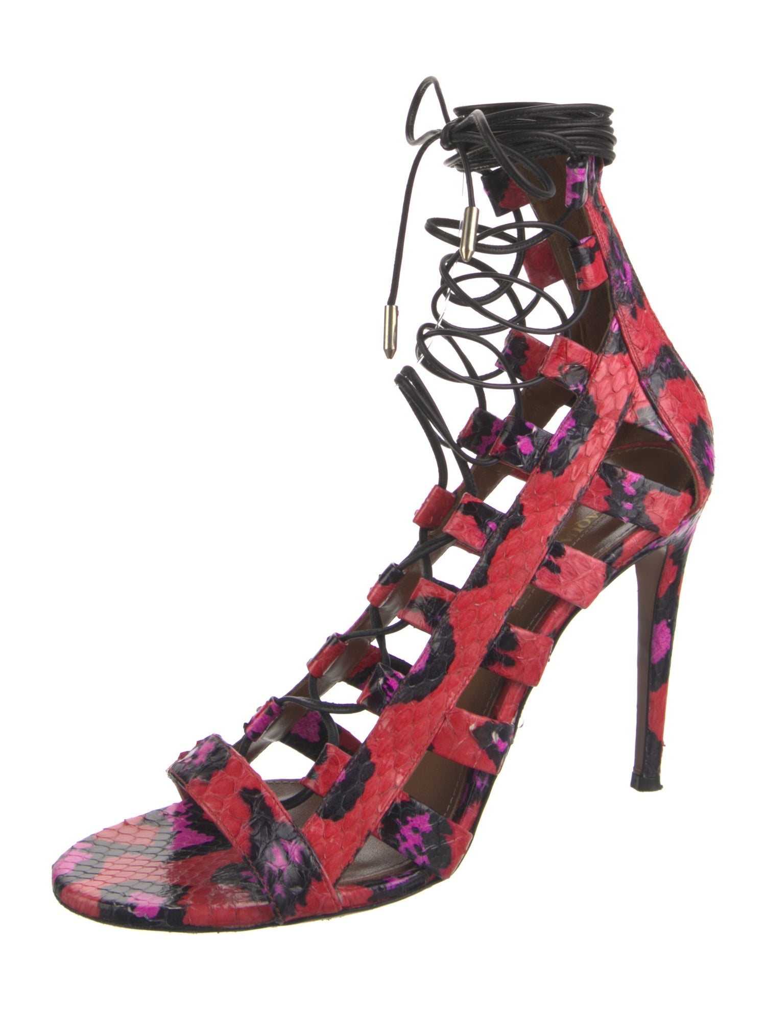 Aquazzura GG Embossed Embossed Leather Gladiator Sandals