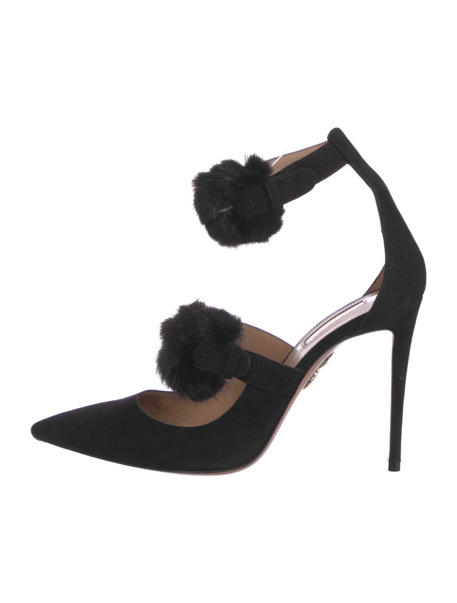 Aquazzura Suede Fur Trim D'Orsay Pumps