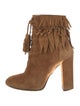 Aquazzura Suede Fringe Trim Accent Lace-Up Boots