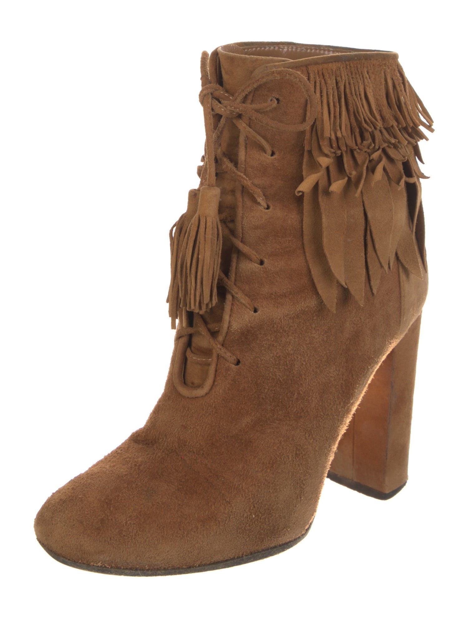 Aquazzura Suede Fringe Trim Accent Lace-Up Boots