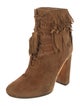 Aquazzura Suede Fringe Trim Accent Lace-Up Boots