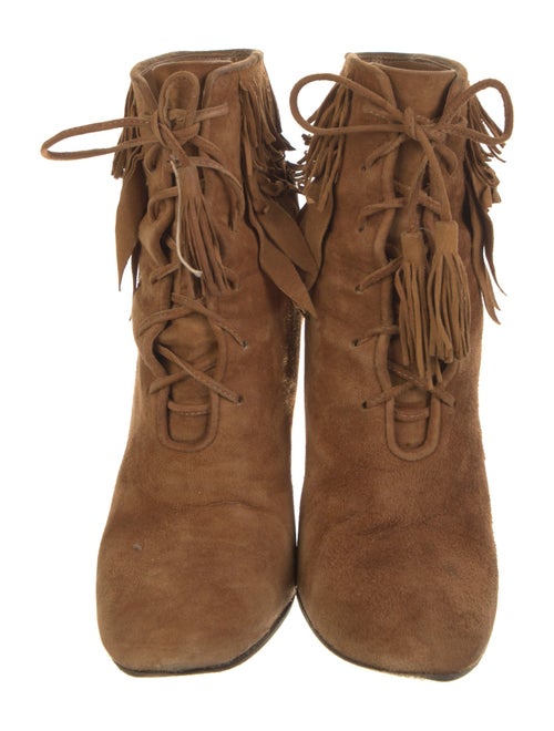Aquazzura Suede Fringe Trim Accent Lace-Up Boots