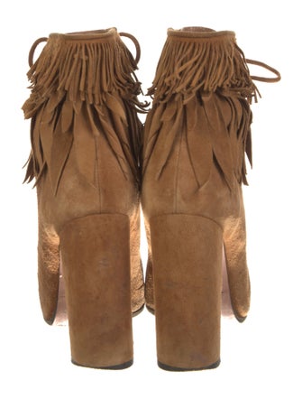 Aquazzura Suede Fringe Trim Accent Lace-Up Boots