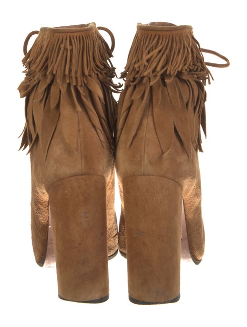Aquazzura Suede Fringe Trim Accent Lace-Up Boots