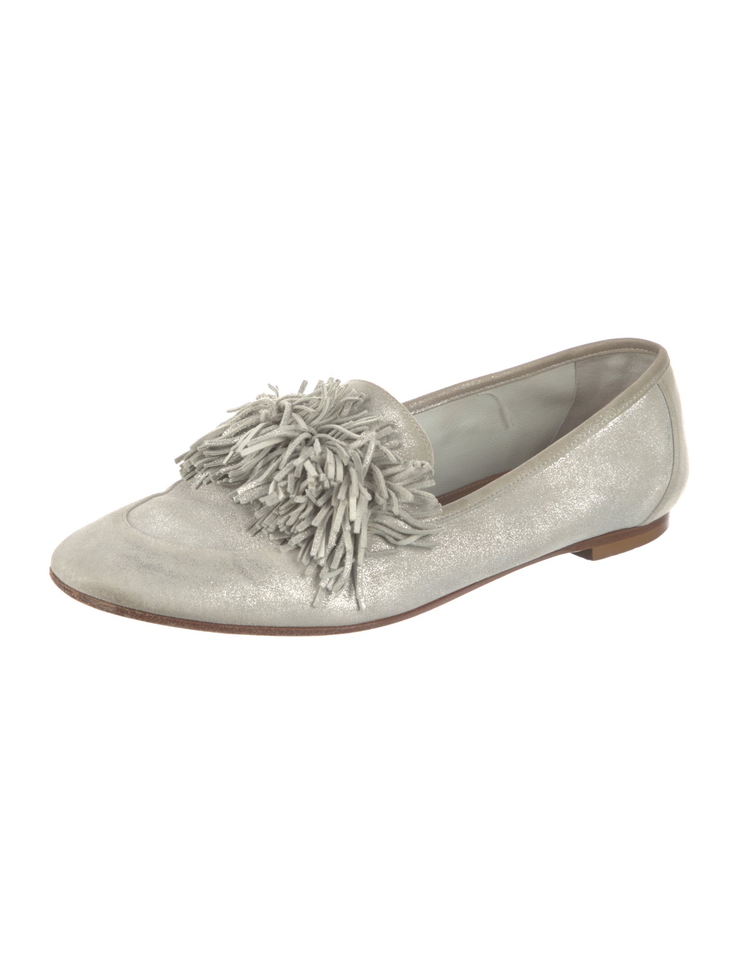 Aquazzura Suede Fringe Trim Accent Loafers