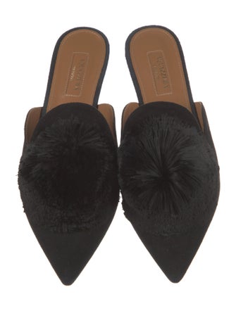 Aquazzura Suede Pom-Pom Embellishments Mules