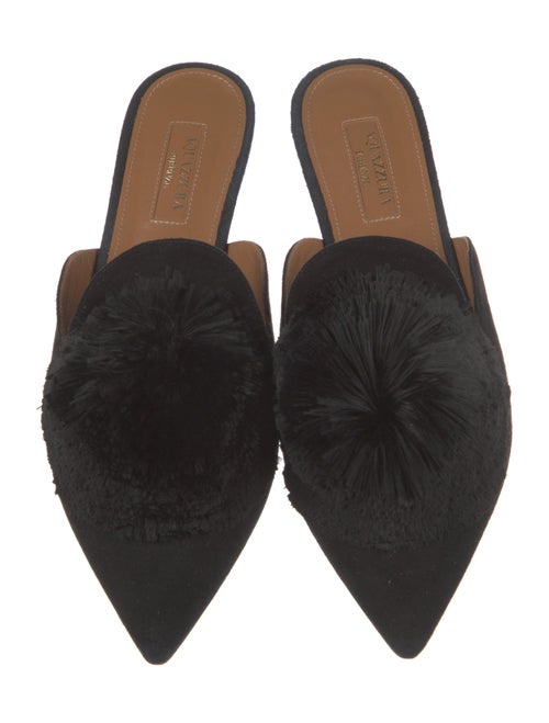 Aquazzura Suede Pom-Pom Embellishments Mules