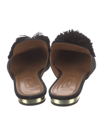 Aquazzura Suede Pom-Pom Embellishments Mules