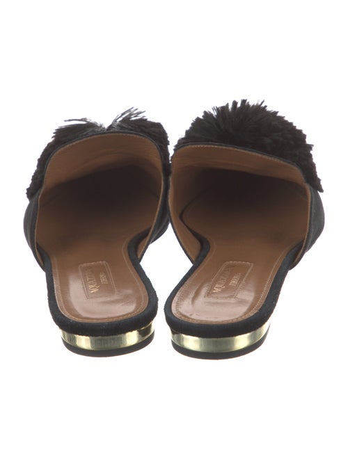 Aquazzura Suede Pom-Pom Embellishments Mules