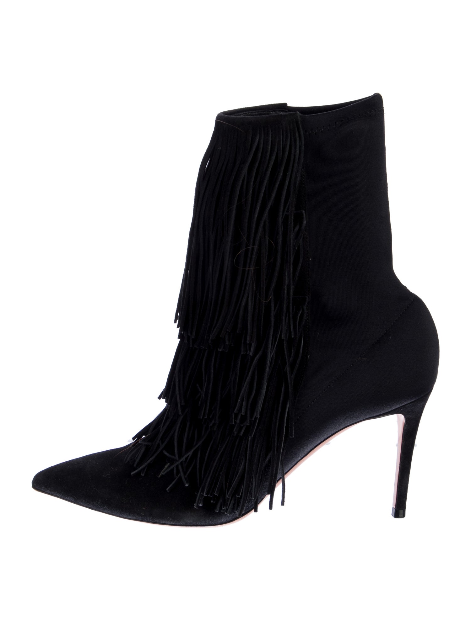 Aquazzura Suede Fringe Trim Accent Sock Boots