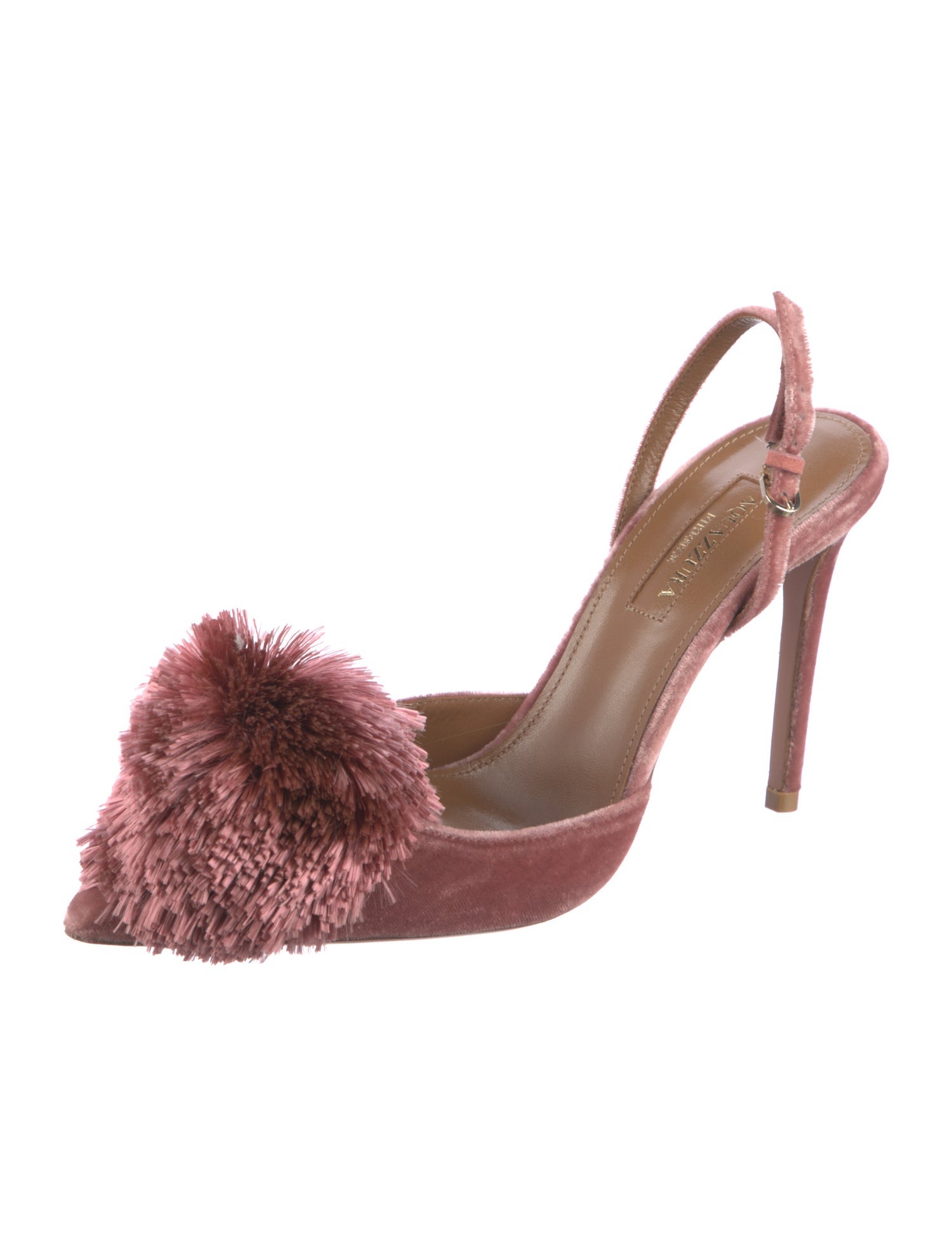 Aquazzura Velvet Pom-Pom Embellishments Slingback Pumps