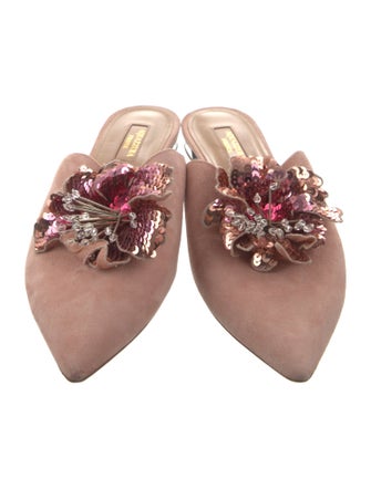 Aquazzura Suede Sequin Embellishments Mules