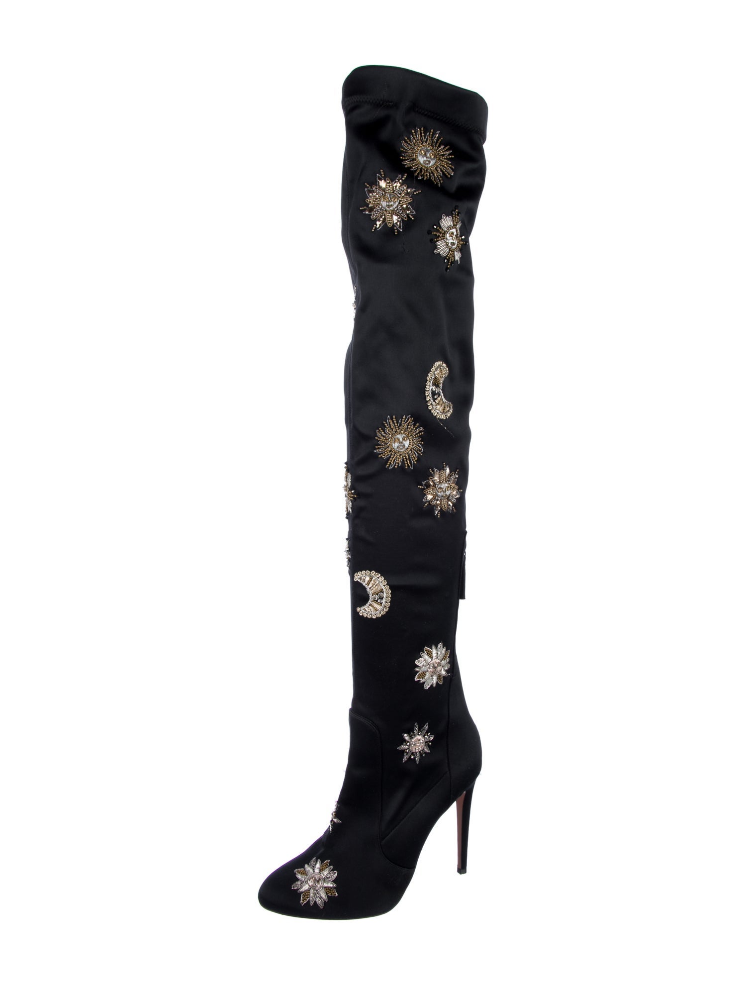 Aquazzura Satin Floral Print Boots