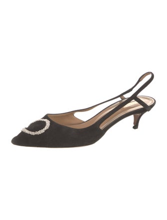 Aquazzura Suede Crystal Embellishments Slingback Pumps
