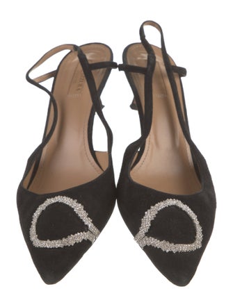 Aquazzura Suede Crystal Embellishments Slingback Pumps