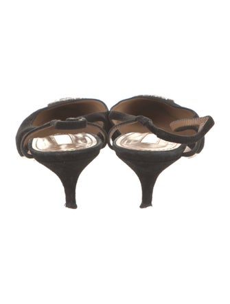 Aquazzura Suede Crystal Embellishments Slingback Pumps